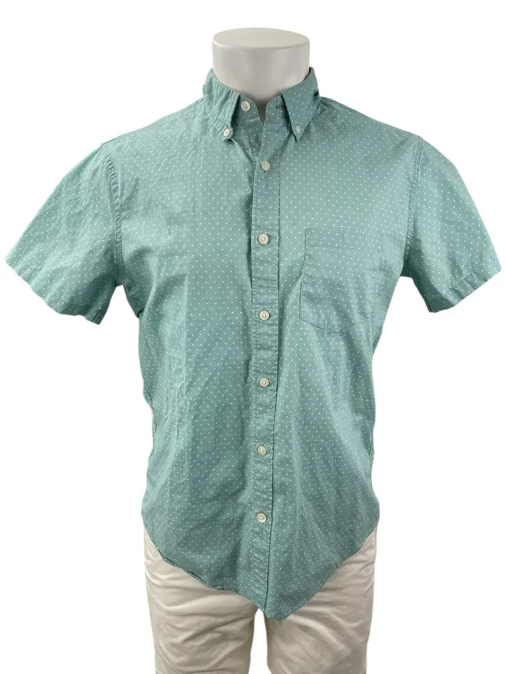 J.Crew Men's Blue Polka Dots Short Sleeve Slim Pocket Button Up Shirt Top Size M
